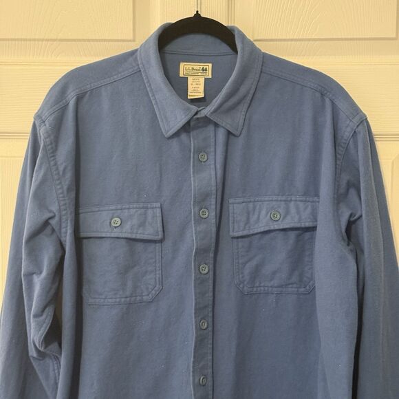 LL Bean Chamois Vintage Mens XL Navy Blue Heavy Flannel Button 0MT03 Excellent - Picture 3 of 7